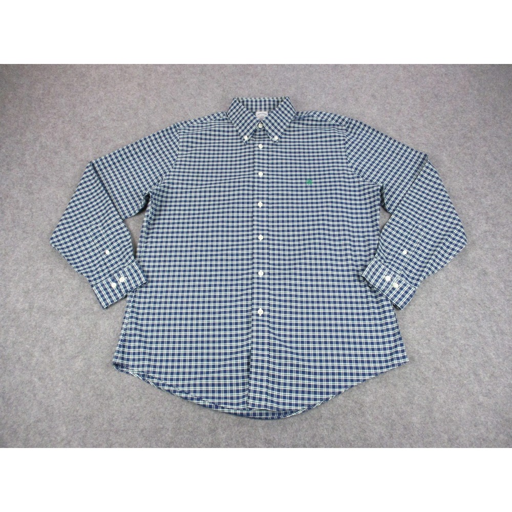 Brooks Brothers Shirt Mens Large Blue Green Plaid Regent Oxford Button Down OCBD